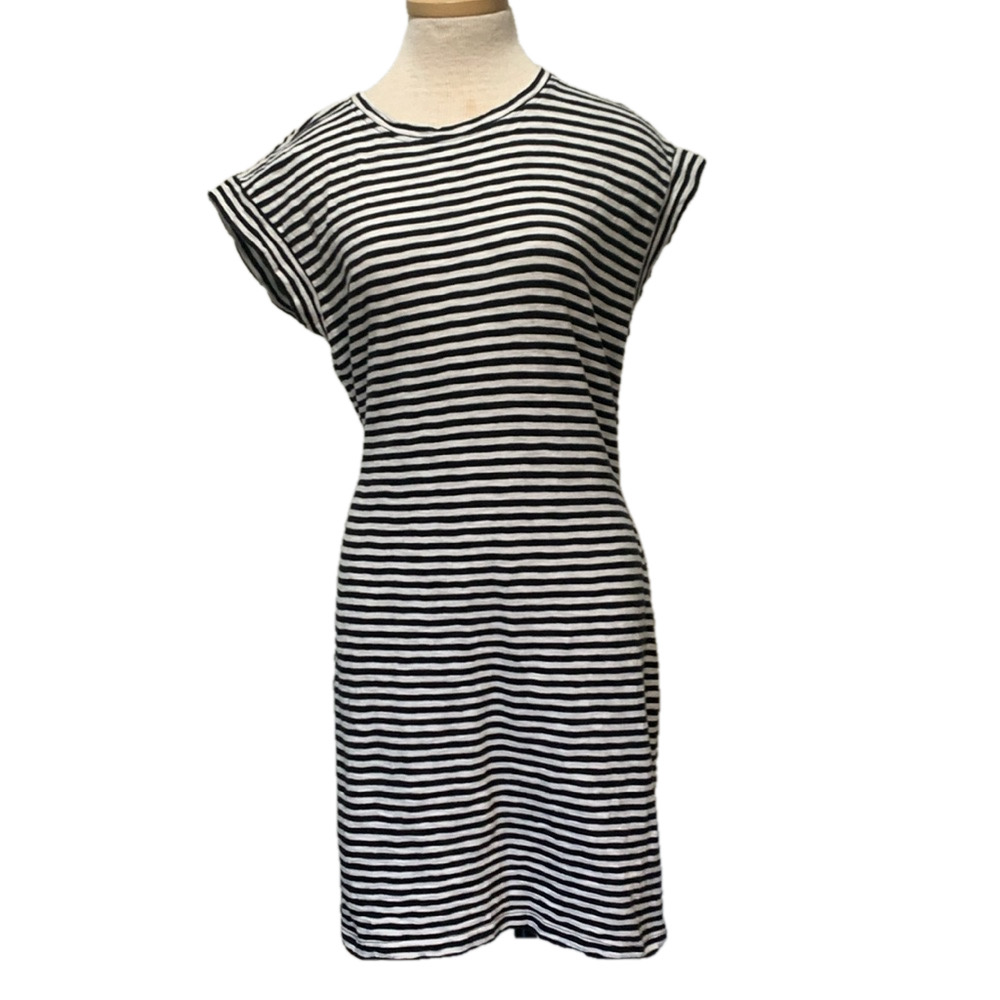 J Crew sz M black and white striped tie sleeveless cotton dress
